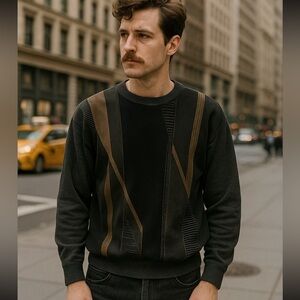 Serica 90s Coogi Style Mens Cosby Dad Vintage Mens Crewneck, 1990s Knit Sweater